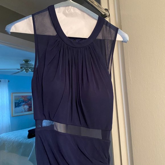 La Femme Ruched Cut Out Maxi Dress Navy Blue - Picture 2 of 9